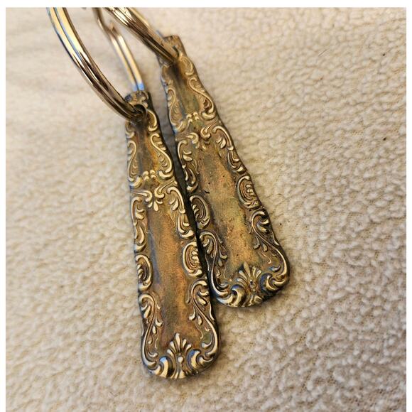 Set 2 Vintage Silver Silverware Back Key Chains Flatware Novelty - Picture 2 of 5